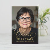 Black & Gold Geburtstag zum 50-jährigen Foto Einladung (Stehend Vorderseite)
