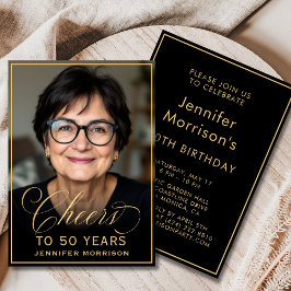 Black & Gold Geburtstag zum 50-jährigen Foto Einladung
