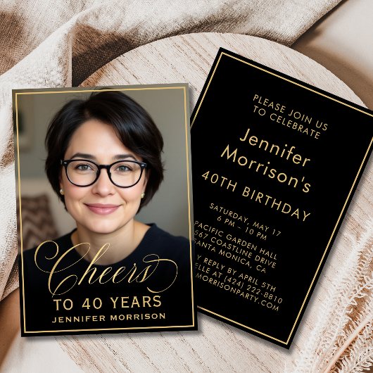 Black & Gold Geburtstagsjubiläum auf 40 Jahre Foto Einladung