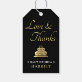 Black & Gold Geburtstagskuchen Vielen Dank Geschenkanhänger (Vorderseite)