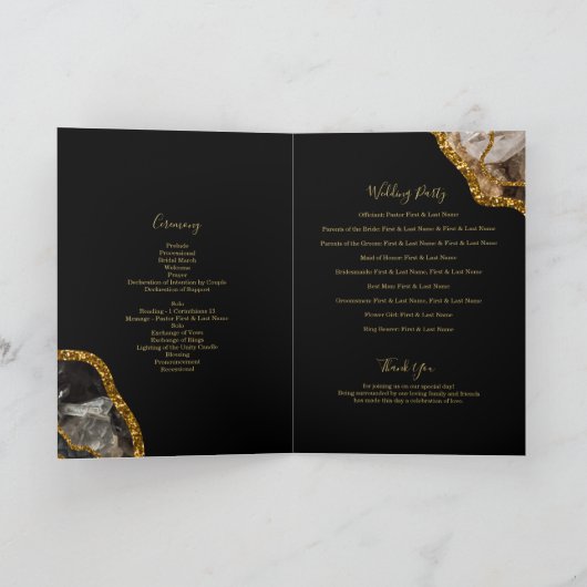 Black Gold Geode Wedding Program Order of Service Programm (Innenseite)