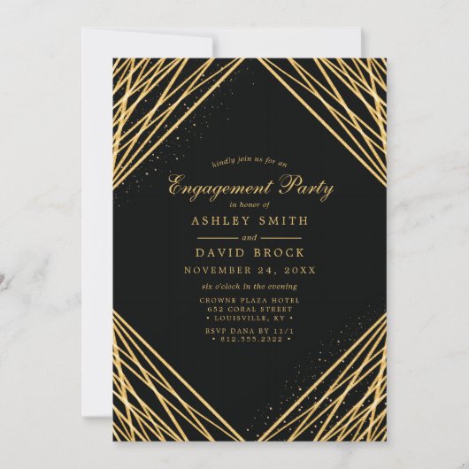 Black Gold Geometric Abstrakt Engagement Party Einladung (Vorderseite)