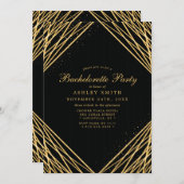 Black Gold Geometric Abstrakt Lines Bachelorette Einladung (Vorne/Hinten)