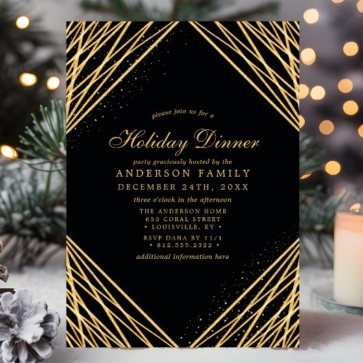 Black Gold Geometric Abstrakt Lines Einladung