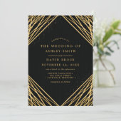Black Gold Geometric Abstrakt Lines Wedding Einladung (Stehend Vorderseite)