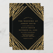 Black Gold Geometric Abstrakt Lines Wedding Einladung (Vorne/Hinten)