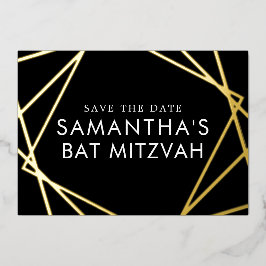 Black Gold Geometric Bat Mitzvah Save the Date Folieneinladung