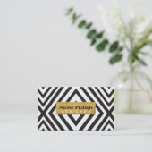 Black & Gold Geometric Lines Chic Business Card Visitenkarte (Stehend Vorderseite)