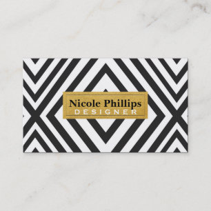 Black & Gold Geometric Lines Chic Business Card Visitenkarte