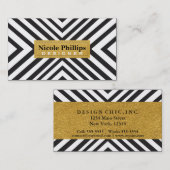 Black & Gold Geometric Lines Chic Business Card Visitenkarte (Vorne/Hinten)