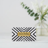 Black & Gold Geometric Lines Chic Business Card Visitenkarte (Stehend Vorderseite)