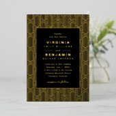 Black Gold Geometric Wedding Folieneinladung (Stehend vorne)