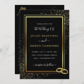 Black Gold Gerahmt Glitzer Hochzeitseinladung (Vorne/Hinten)