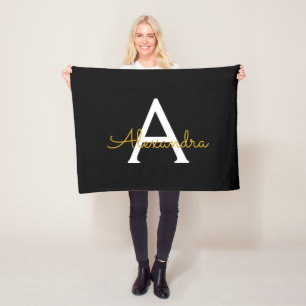 Black Gold Girl Monogram Name Modern Fleecedecke