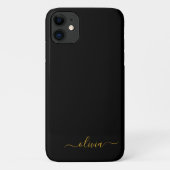 Black Gold Girl Script Monogram Name Modern Case-Mate iPhone Hülle (Rückseite)