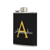Black Gold Girl Script Monogram Name Modern Flachmann (Links)