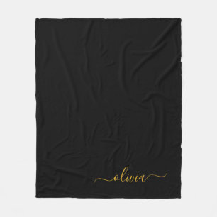 Black Gold Girl Script Monogram Name Modern Fleecedecke