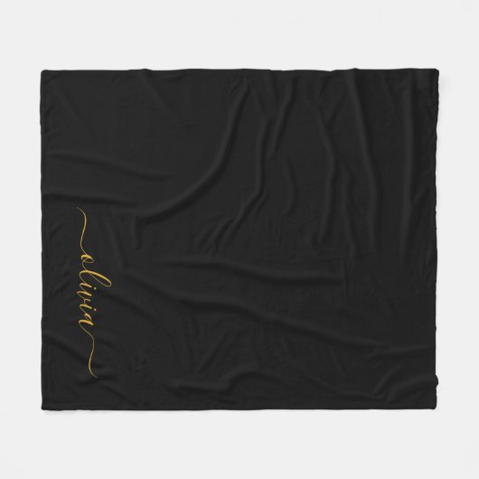 Black Gold Girl Script Monogram Name Modern Fleecedecke (Vorderseite (Horizontal))
