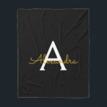 Black Gold Girl Script Monogram Name Modern Fleecedecke<br><div class="desc">Gold und Black Imitats Script Monogram Fügen Sie Ihren eigenen Namen Fleece Blanket. Das macht den perfekten 16 Geburtstag,  Hochzeit,  Brautparty,  Jubiläum,  Babydusche oder Junggeselinnen-Abschied Geschenk für jemanden,  der Lieben glamourösen Luxus und schicke Stile.</div>