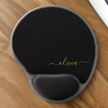 Black Gold Girl Script Monogram Name Modern Gel Mousepad<br><div class="desc">Gold und Schwarz Monogramm Fügen Sie Ihren eigenen Namen Mousepad (Maus Pad). Das macht den perfekten 16 Geburtstag,  Hochzeit,  Brautparty,  Jubiläum,  Babydusche oder Junggeselinnen-Abschied Geschenk für jemanden,  der Lieben glamourösen Luxus und schicke Stile.</div>