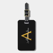 Black Gold Girl Script Monogram Name Modern Gepäckanhänger (Vorderseite vertikal)