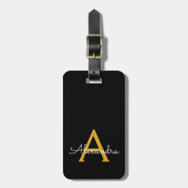 Black Gold Girl Script Monogram Name Modern Gepäckanhänger