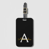Black Gold Girl Script Monogram Name Modern Gepäckanhänger (Vorderseite Vertikal)