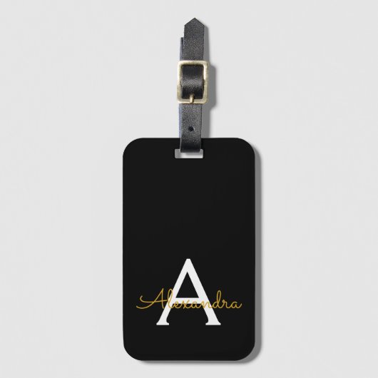 Black Gold Girl Script Monogram Name Modern Gepäckanhänger (Vorderseite Vertikal)