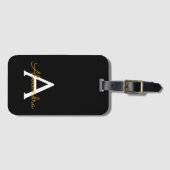 Black Gold Girl Script Monogram Name Modern Gepäckanhänger (Vorderseite (Horizontal))