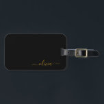 Black Gold Girl Script Monogram Name Modern Gepäckanhänger<br><div class="desc">Schwarz und Gold Monogramm Fügen Sie Ihren eigenen Namen Script Gepäcksack Tag Die Tasche Tag macht den perfekten süßen 16 Geburtstag,  Hochzeit,  Brautparty,  Babydusche oder Junggeselinnen-Abschied Geschenk für jemanden,  der ihr Zimmer in Stil dekoriert.</div>