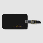 Black Gold Girl Script Monogram Name Modern Gepäckanhänger (Vorderseite (Horizontal))