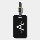 Black Gold Girl Script Monogram Name Modern Gepäckanhänger (Vorderseite vertikal)