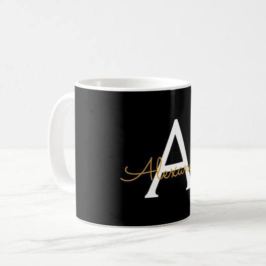 Black Gold Girl Script Monogram Name Modern Kaffeetasse (Vorderseite Links)