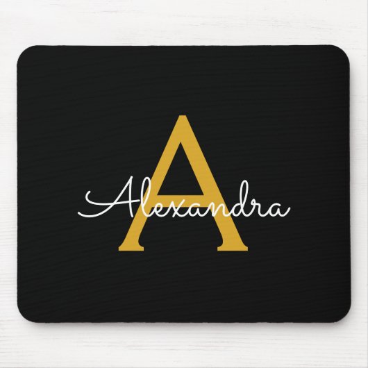 Black Gold Girl Script Monogram Name Modern Mousepad (Vorne)