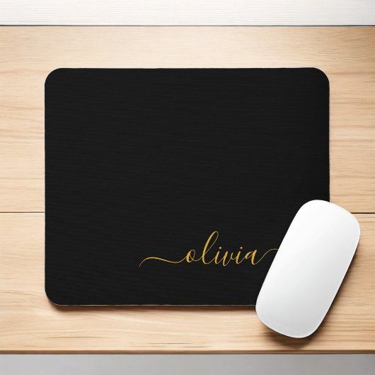 Black Gold Girl Script Monogram Name Modern Mousepad
