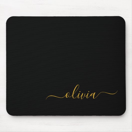 Black Gold Girl Script Monogram Name Modern Mousepad (Vorne)