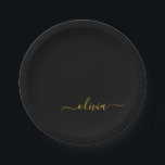 Black Gold Girl Script Monogram Name Modern Pappteller<br><div class="desc">Gold und Black Monogram Fügen Sie Ihre eigenen Name Script Party-Teller hinzu. Das macht den perfekten 16 Geburtstag,  Hochzeit,  Brautparty,  Jubiläum,  Babydusche oder Junggeselinnen-Abschied Geschenk für jemanden,  der Lieben glamourösen Luxus und schicke Stile.</div>