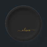 Black Gold Girl Script Monogram Name Modern Pappteller<br><div class="desc">Gold und Black Monogram Fügen Sie Ihre eigenen Name Script Party-Teller hinzu. Das macht den perfekten 16 Geburtstag,  Hochzeit,  Brautparty,  Jubiläum,  Babydusche oder Junggeselinnen-Abschied Geschenk für jemanden,  der Lieben glamourösen Luxus und schicke Stile.</div>
