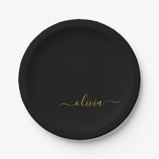 Black Gold Girl Script Monogram Name Modern Pappteller (Vorderseite)