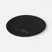 Black Gold Girl Script Monogram Name Modern Pappteller (Schrägansicht)