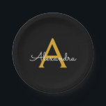 Black Gold Girl Script Monogram Name Modern Pappteller<br><div class="desc">Gold und Black Monogram Fügen Sie Ihre eigenen Name Script Party-Teller hinzu. Das macht den perfekten 16 Geburtstag,  Hochzeit,  Brautparty,  Jubiläum,  Babydusche oder Junggeselinnen-Abschied Geschenk für jemanden,  der Lieben glamourösen Luxus und schicke Stile.</div>