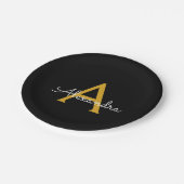 Black Gold Girl Script Monogram Name Modern Pappteller (Schrägansicht)