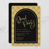 Black Gold Girly Bows Pattern Graduation Party Einladung (Vorne/Hinten)
