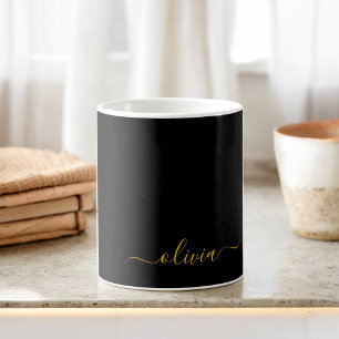 Black Gold Girly Script Monogramm Name Modern Kaffeetasse