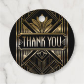 Black & Gold Glam Art Deco Geschenkanhänger (Rückseite)