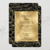 Black Gold Glam Confetti Abstraktes Brautparty Einladung (Vorne/Hinten)