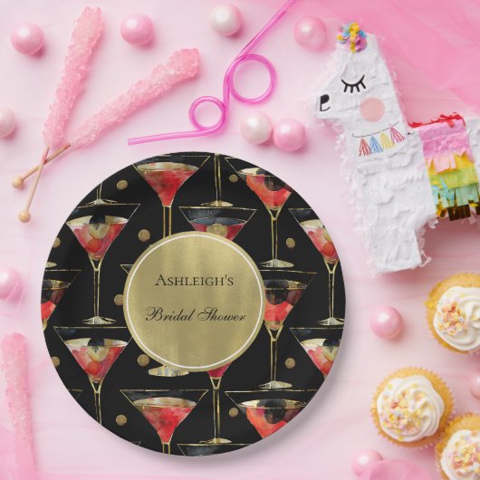 Black Gold Glam Drinks Brautparty Pappteller (Party)