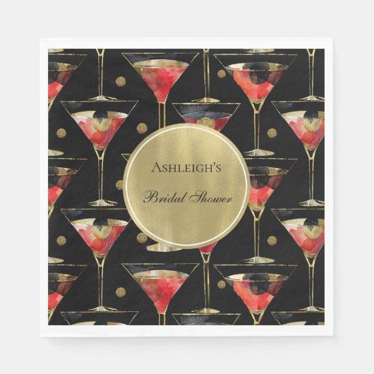 Black Gold Glam Drinks Brautparty Serviette (Vorderseite)
