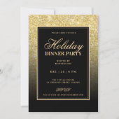 Black & Gold Glam FAUX Glitter Holiday Dinner  Einladung (Vorderseite)