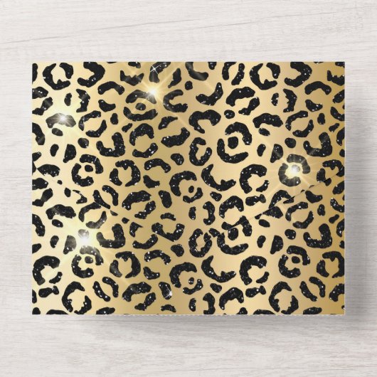 Black Gold Glam Glitzer Leopard All In One Einladung (Rückseite)